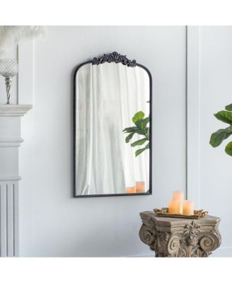24" x 42" Arched Wall Mirror, Vintage Baroque Bathroom Vanity Mirror with Ornate Floral Frame