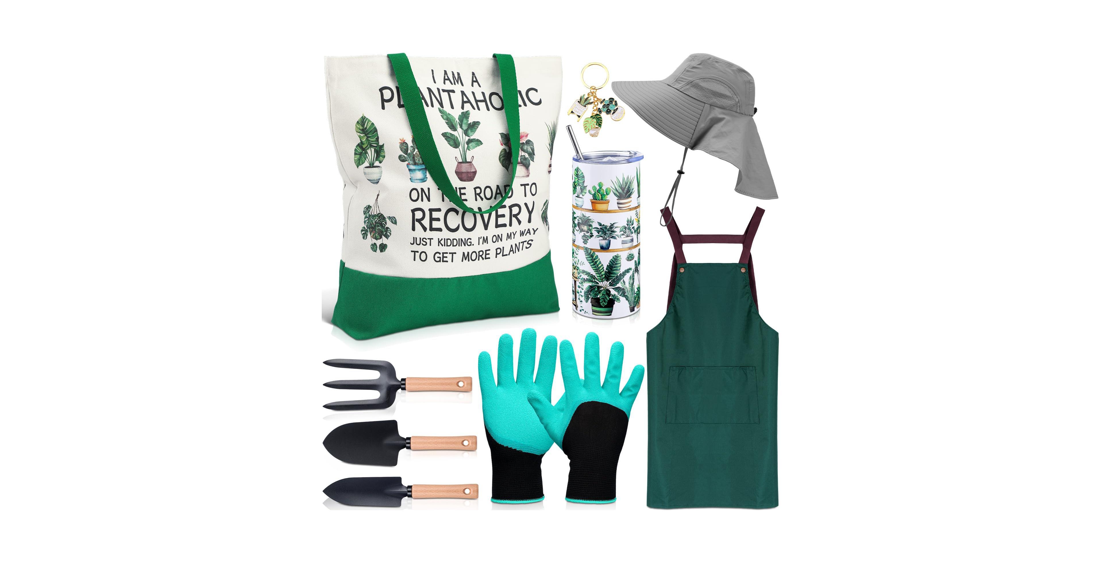 Xdovet Gardening Gifts Set 9Pieces Hat Tote Tumbler Apron Gloves Key Chain Tools