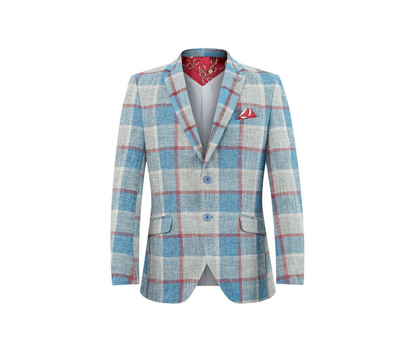 Мужской пиджак Elie Balleh Slim Fit Plaid Sports Blazer, цвет: Синий — фото 2