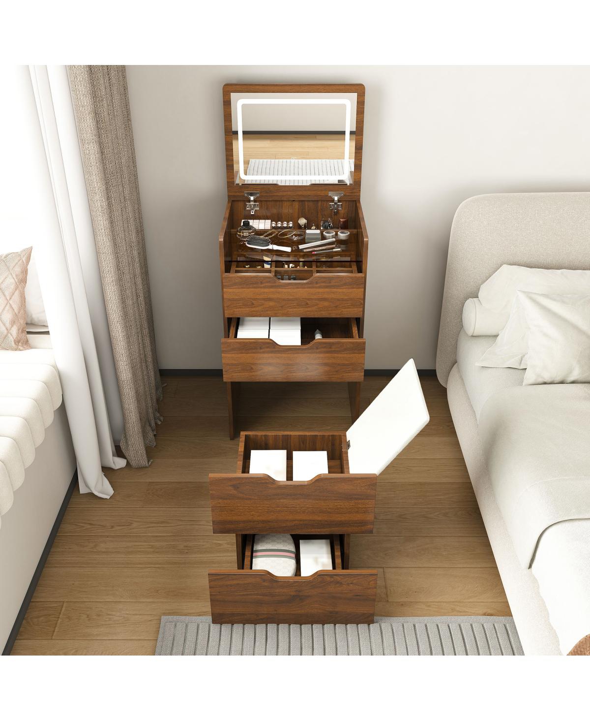 Streamdale Furniture 3-in-1 Vanity Desk with Lighted Mirror and Stool