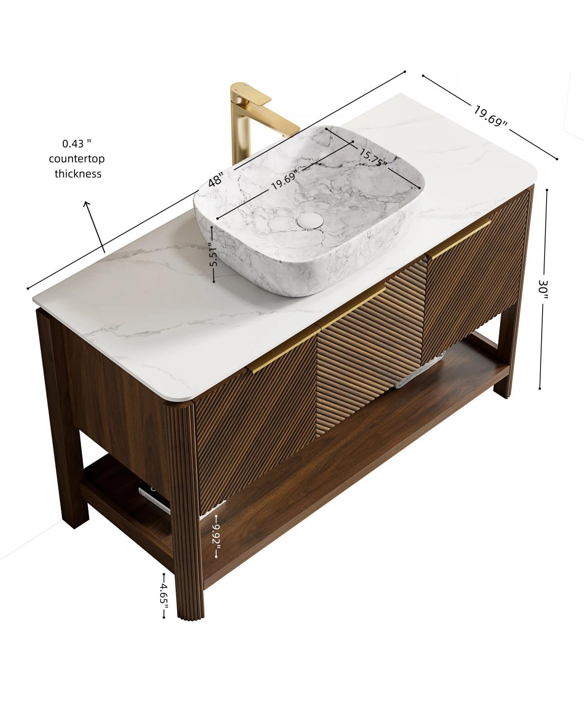 Sillysis Modern Bathroom Vanity with Vessel Sink, Sintered Stone Countertop, Soft Close Solid Wood 3D Doors