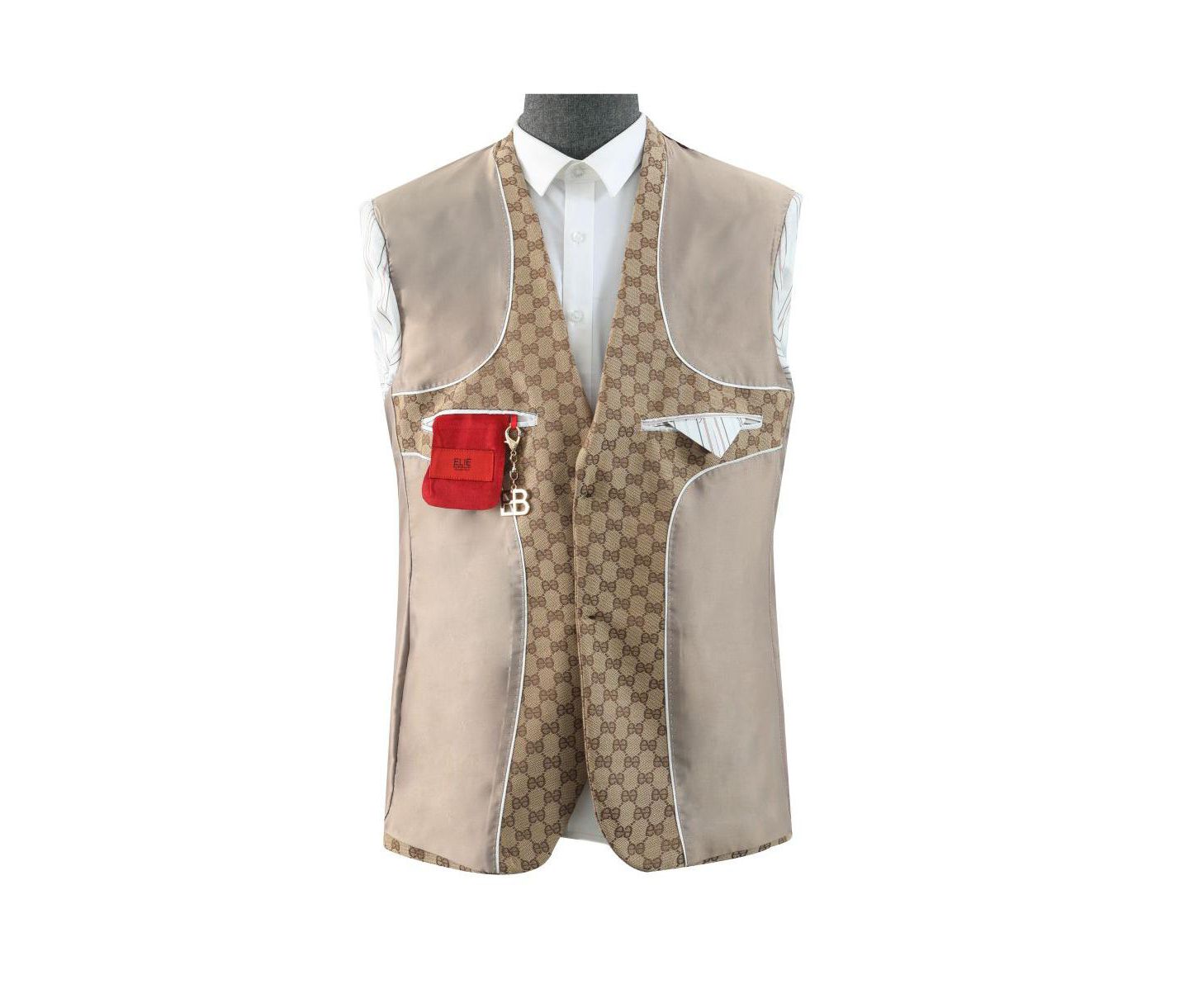 Мужской пиджак Elie Balleh Slim Fit Logo Brocade Formal Blazer, цвет: Коричневый — фото 5