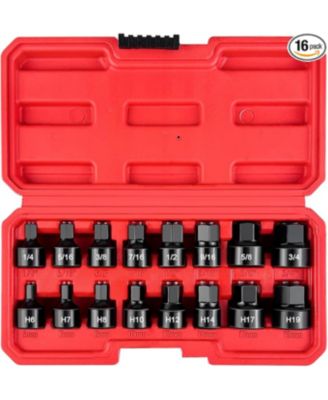 Impact Hex Driver Socket Set 16pieces  Stubby 3/8inch  Drive SAE/Metric CR-V
