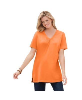 Plus Size Perfect Short-Sleeve Shirred V-Neck Tunic Top