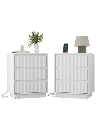(Set of 2) 3-Drawer End Table with USB-C Charging Station