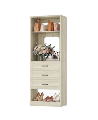 Wooden Closet Organizer with 3 Storage Drawers and Mirror