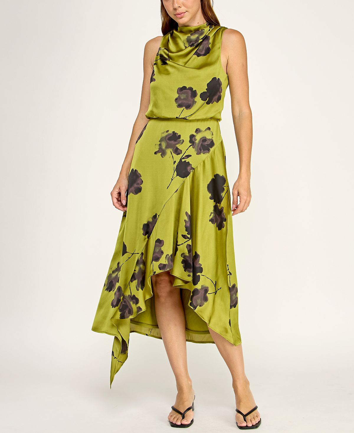 ROW A Juniors' Cowl Neck Asymmetric Midi Dress view 4 — MAYCSS fashion products