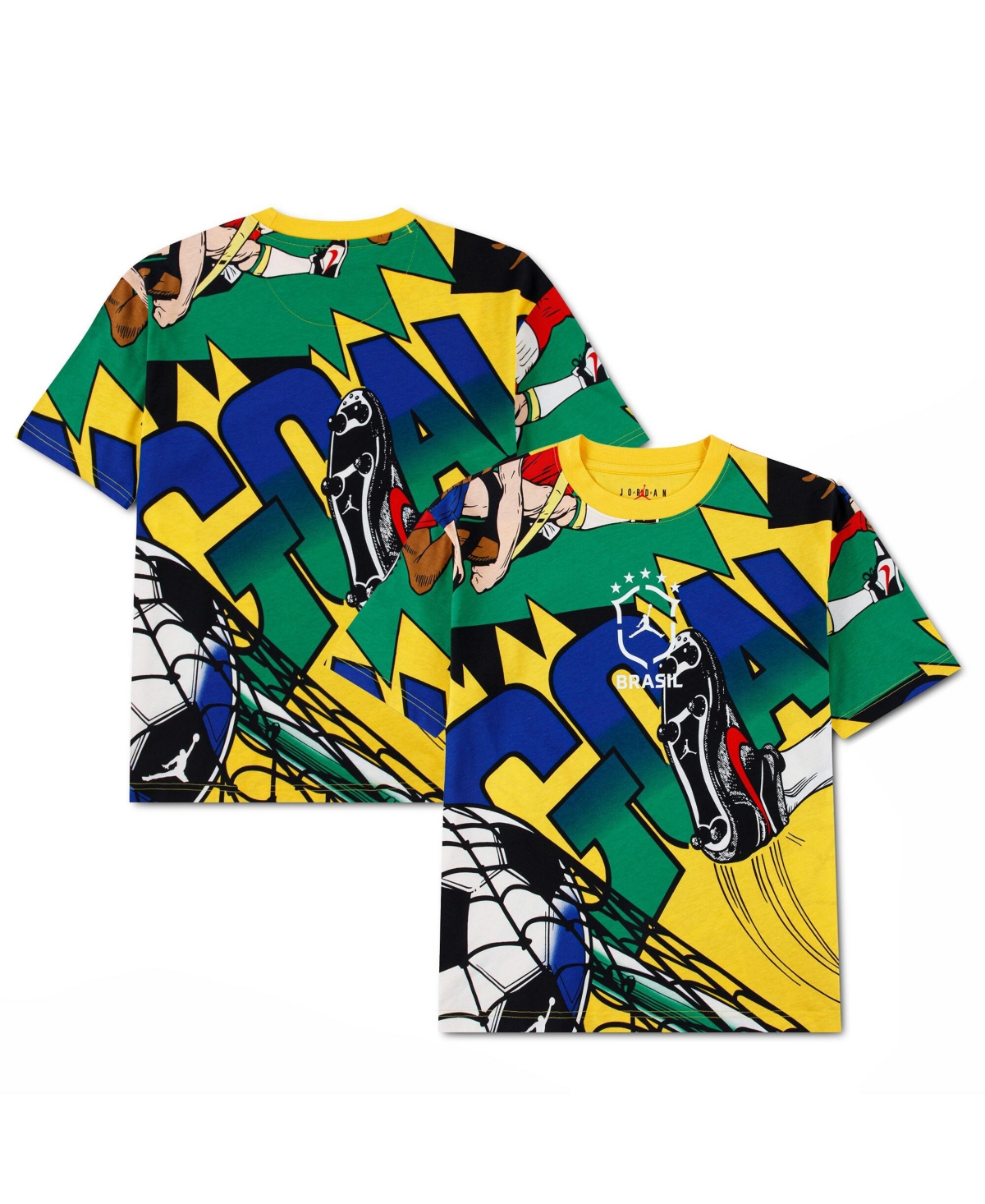 Jordan Big Boys and Girls Yellow Brazil National Team Boxy Goal T-Shirt