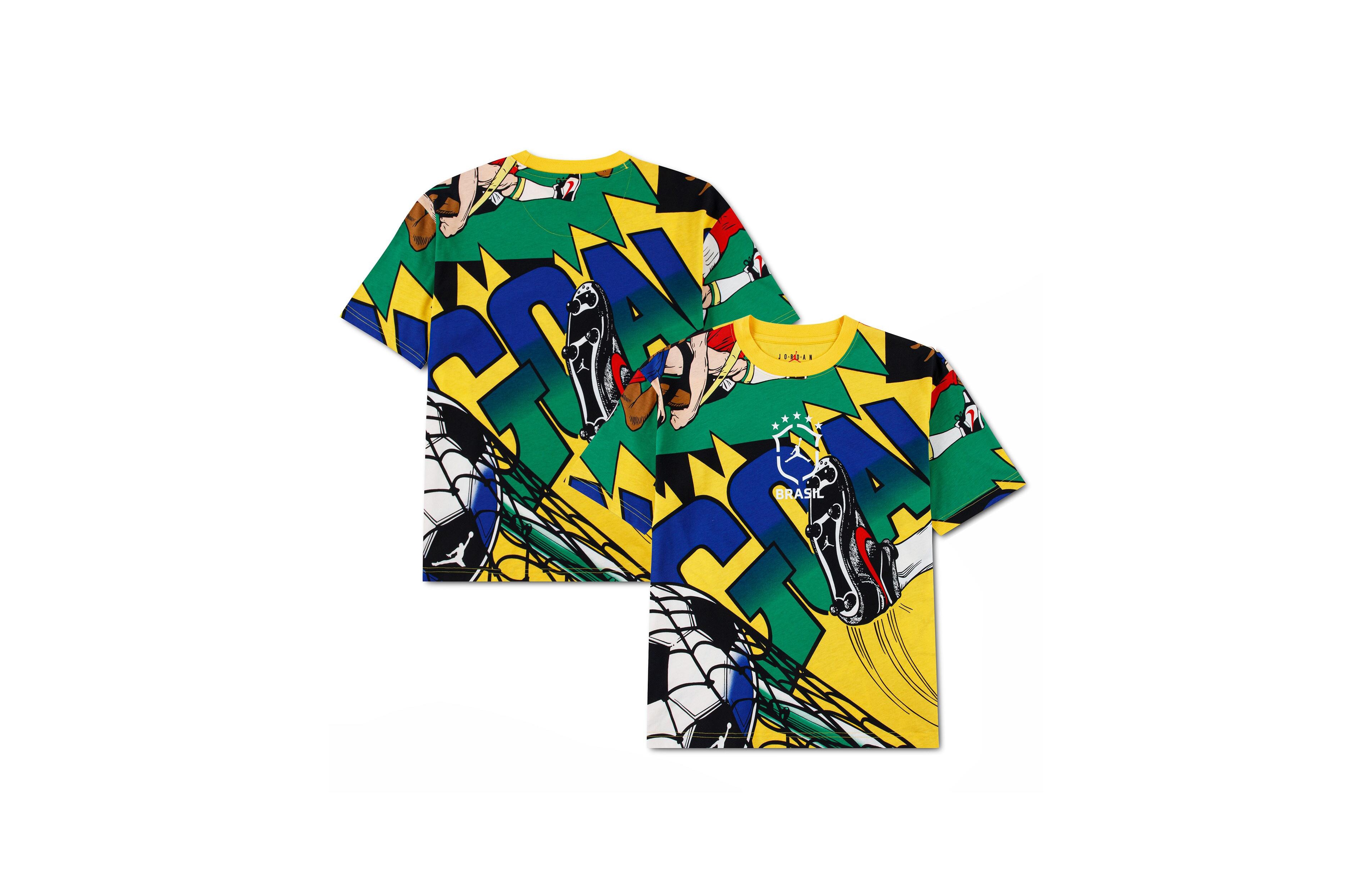 Jordan Big Boys and Girls Yellow Brazil National Team Boxy Goal T-Shirt
