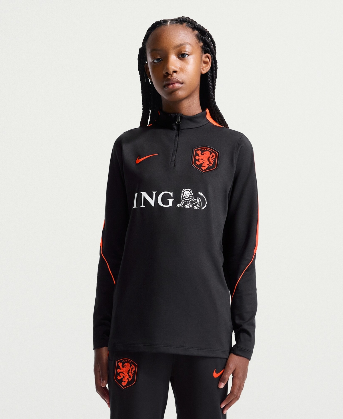 Nike Big Boys and Girls Black Netherlands National Team 2026 Strike Dri-fit Long Sleeve Quarter-Zip Drill Jerseys