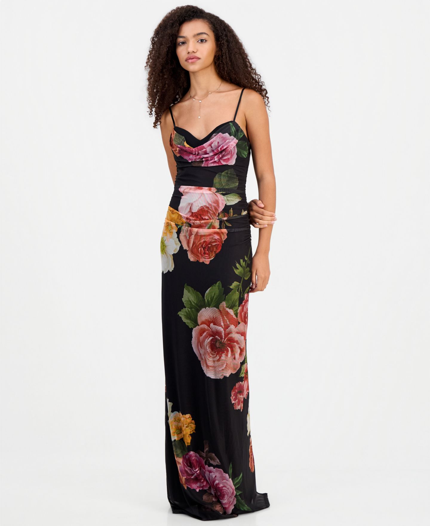 Женское платье Emerald Sundae Juniors' Cowl Neck Floral Mesh Sleeveless Gown, цвет: Чёрный — фото 9