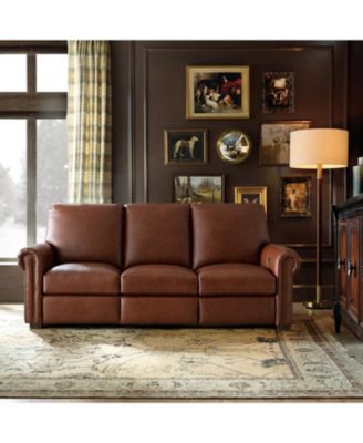 Igon 86.25" Traditional Down-Filled Genuine Leather Power Reclining Sofa.