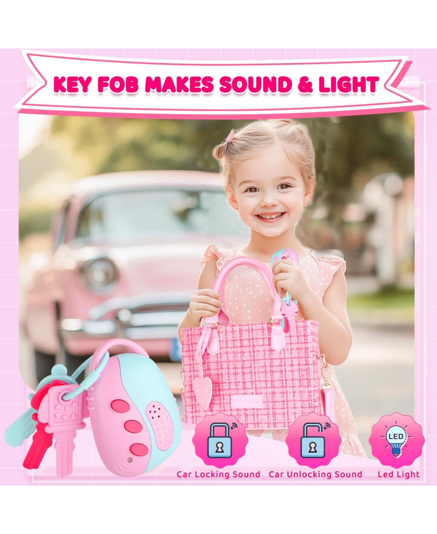 Детский игровой набор GNUADZ Kids Purse Pretend Makeup Toy Princess Gift Toddler Girl Play Set, цвет: Розовый — фото 4