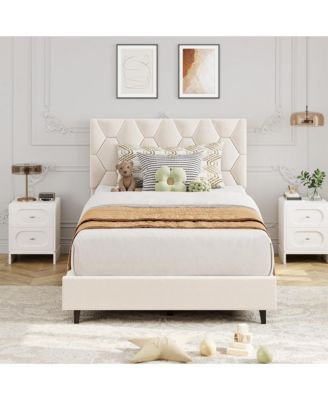 Upholstered Platform Bed Frame with Adjustable Headboard, Wood Slat Support, Quiet Design, Box Spring Not Required