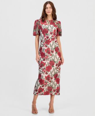 Women's Embroidered Puff Sleeve Dress