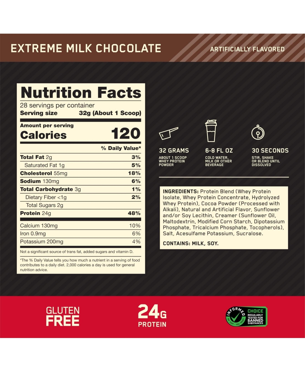 Optimum Nutrition Gold Standard 100% Whey Protein Powder, Extreme Milk Chocolate, 2 Pound (Pack of 1) (Packaging May Vary)