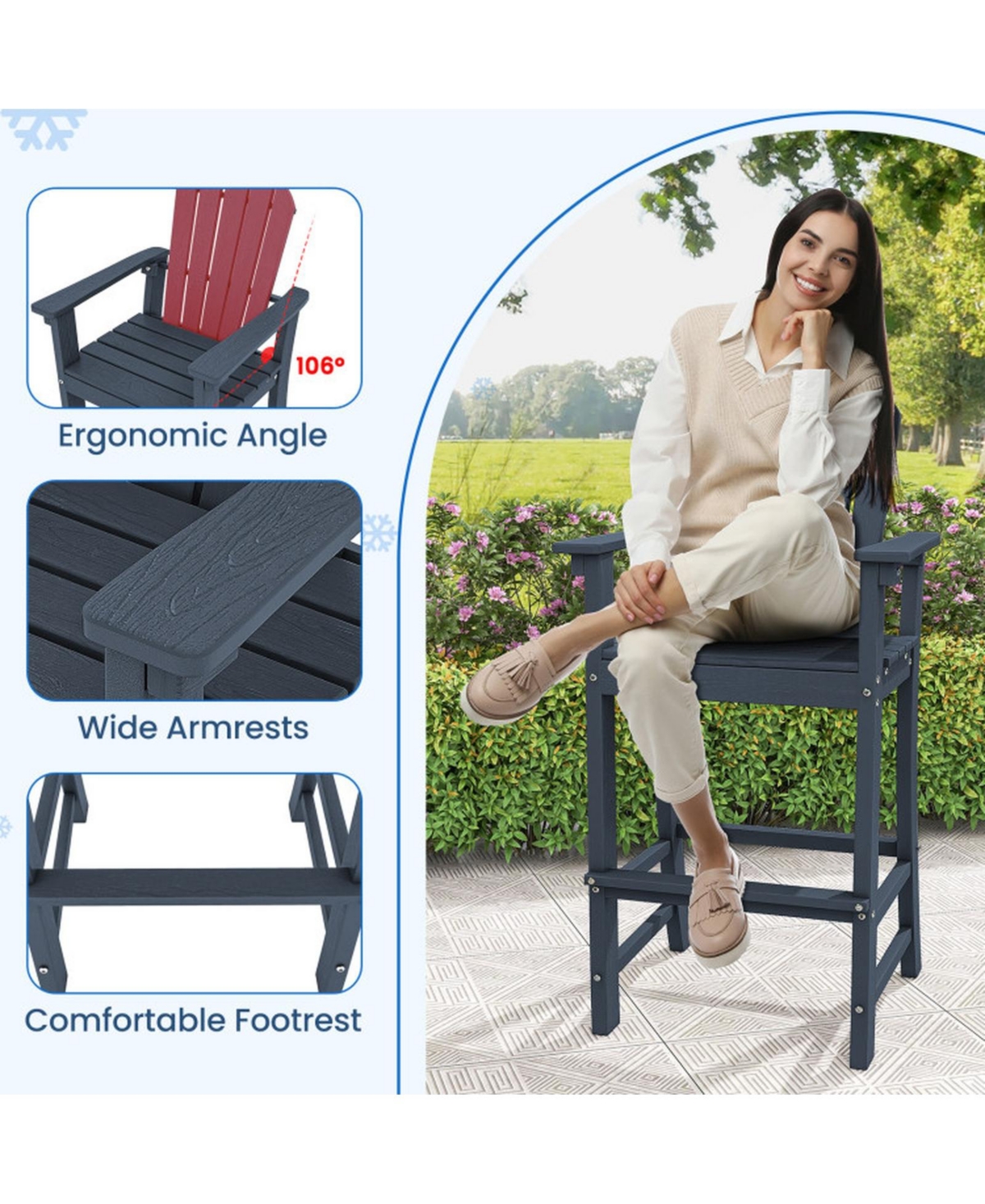 Gouun Set of 2 Counter-Height Outdoor Chairs with Armrests and Footrest