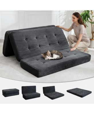 6" Tri-Fold Mattress 75" x 54.3", Corduroy Sofa Bed & Guest Floor Mattress, Portable Foam Bed for Camping, Bedroom & Living Room