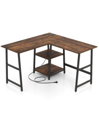 L-Shaped Corner Computer Desk Storage Shelves Steel Frame Footrest