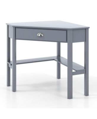 Corner Computer Desk Solid Pine Wood Drawer Open Shelves Laptop