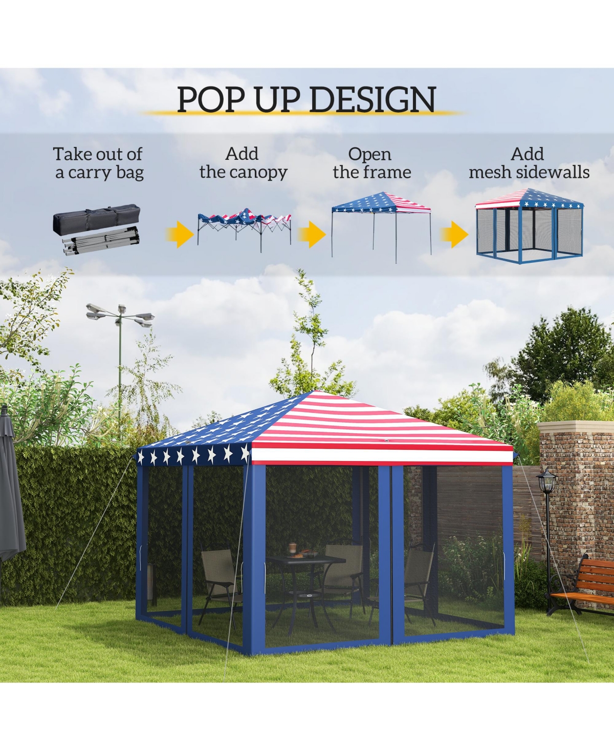 Large Pop-up Vendor Canopy w/ Long-Lasting Durability & Uv Sun Protection Flag