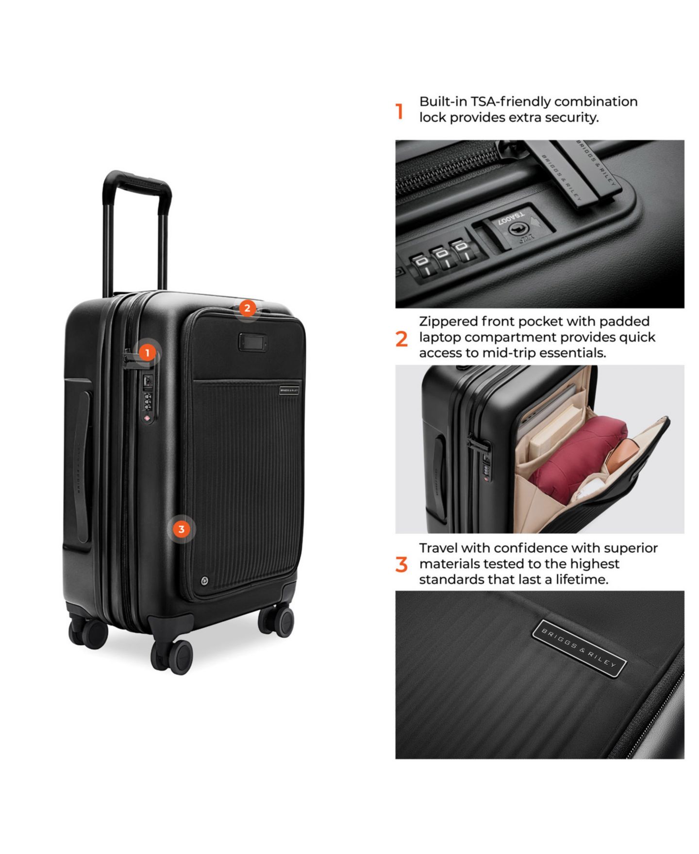 Чемодан Briggs & Riley Essential Front Pocket Carry-On Expandable Spinner, цвет: Чёрный — фото 11