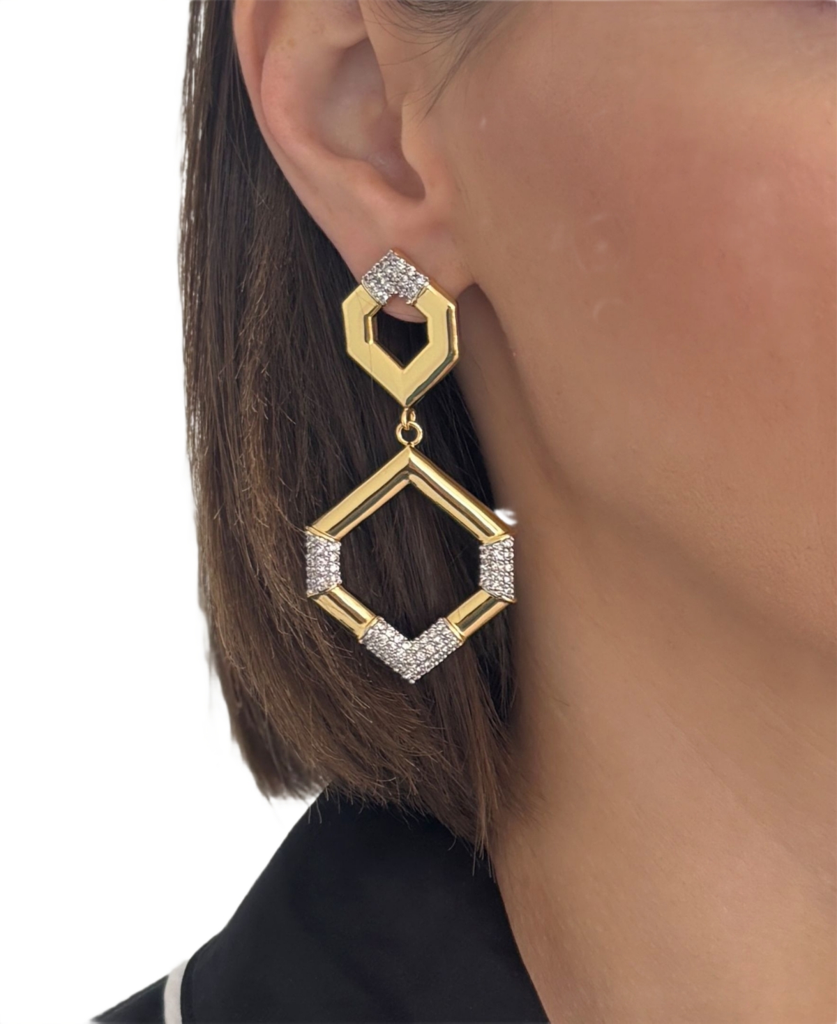 St. Moran Gold Hexagon Pave Esme Drop Earrings