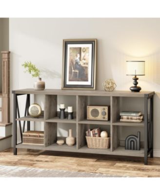 8-Cube Farmhouse Storage Bookshelf, Horizontal Wood Bookcase for Entryway & Living Room