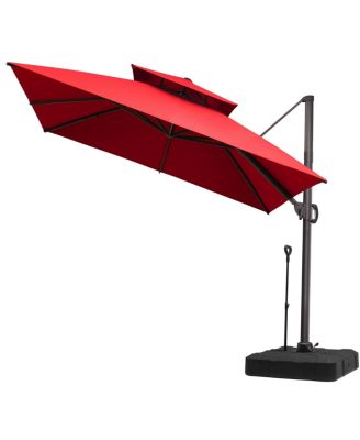 Outdoor Patio Double Top Square Aluminum Cantilever Umbrella with Rod Wheel Base