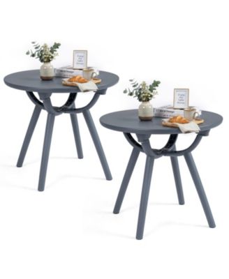 Round Patio Storage Side Table with Open Shelf, Set of 2