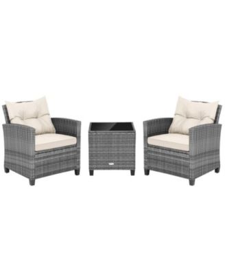 3-Piece Outdoor Wicker Conversation Set with Glass Table