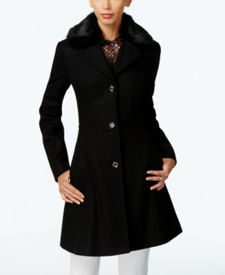 Betsey Johnson Faux-Fur-Trim Corset Walker Coat - Coats - Women - Macy's