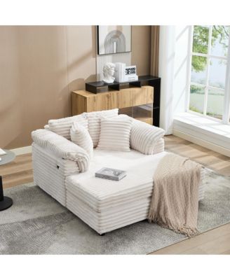 59" Extra-Large Corduroy Lounge Chair with USB and Type-C Ports, Includes Pillow and Armrests—Perfect for the Living Room or Bedroom