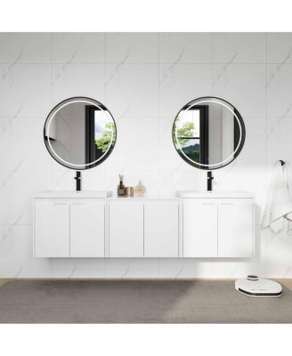 71 Inch Wall Mounted Double Sink Bathroom Vanity with Resin Basins, Soft Close Doors, Water-Resistant Cabinet, Modern Storage