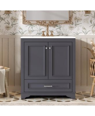 Bathroom Vanity with Ceramic Sink, Drawer 2 Soft Close Doors, Adjustable Shelf Storage for Modern