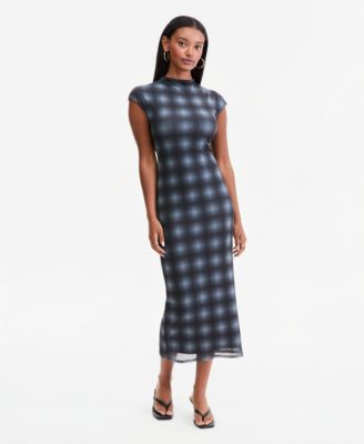 Women's Mock Neck Short-Sleeve Print Bodycon Midi Dress