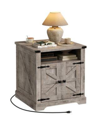 Wooden Farmhouse Bedside Table 23.6 Inch with Charging Station