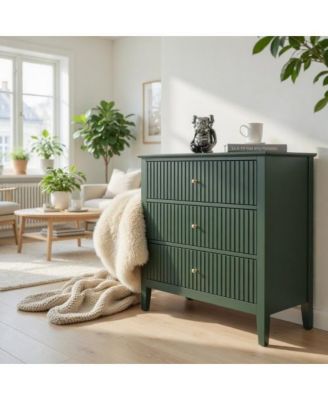 32"W Wide Fluted Nightstand with 3-Drawer