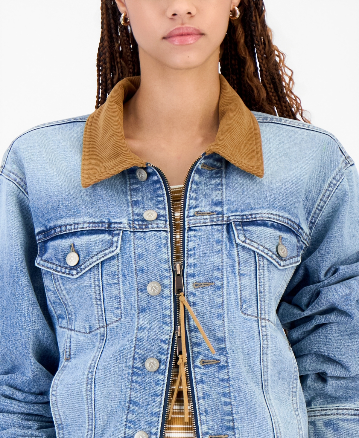 And Now This Women's Cord Trim Long-Sleeve Denim Jacket, Macy's Exclusive