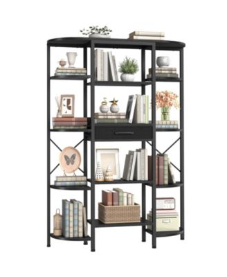 Tall Bookcase with 12 Open Shelves and Fabric Storage Drawer