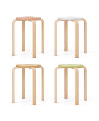 4 Piece Bentwood Stackable Backless Stools Stacking Wood Stool with Round Tops