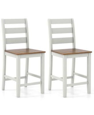 Set of 2 Counter Height Chairs with Inclined Backrest Rubber Wood Crossbars