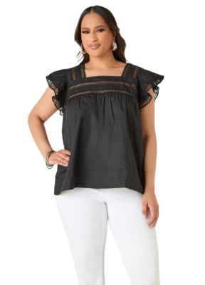 Women's Plus Size Lattice Trimmed Poplin Shirt