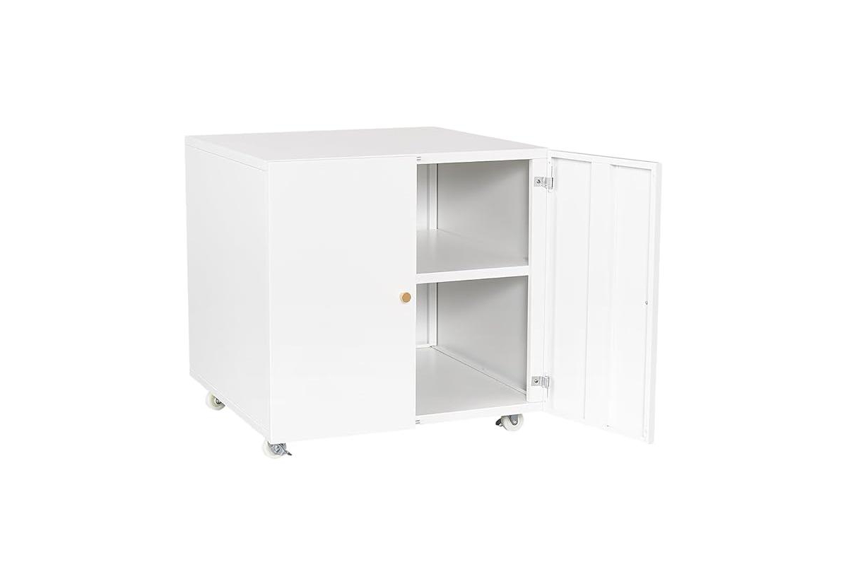 homfan Mobile Metal File Cabinet and Mini Fridge Stand Rolling Under Desk Printer Stand with Adjustable Shelf and Doors - White