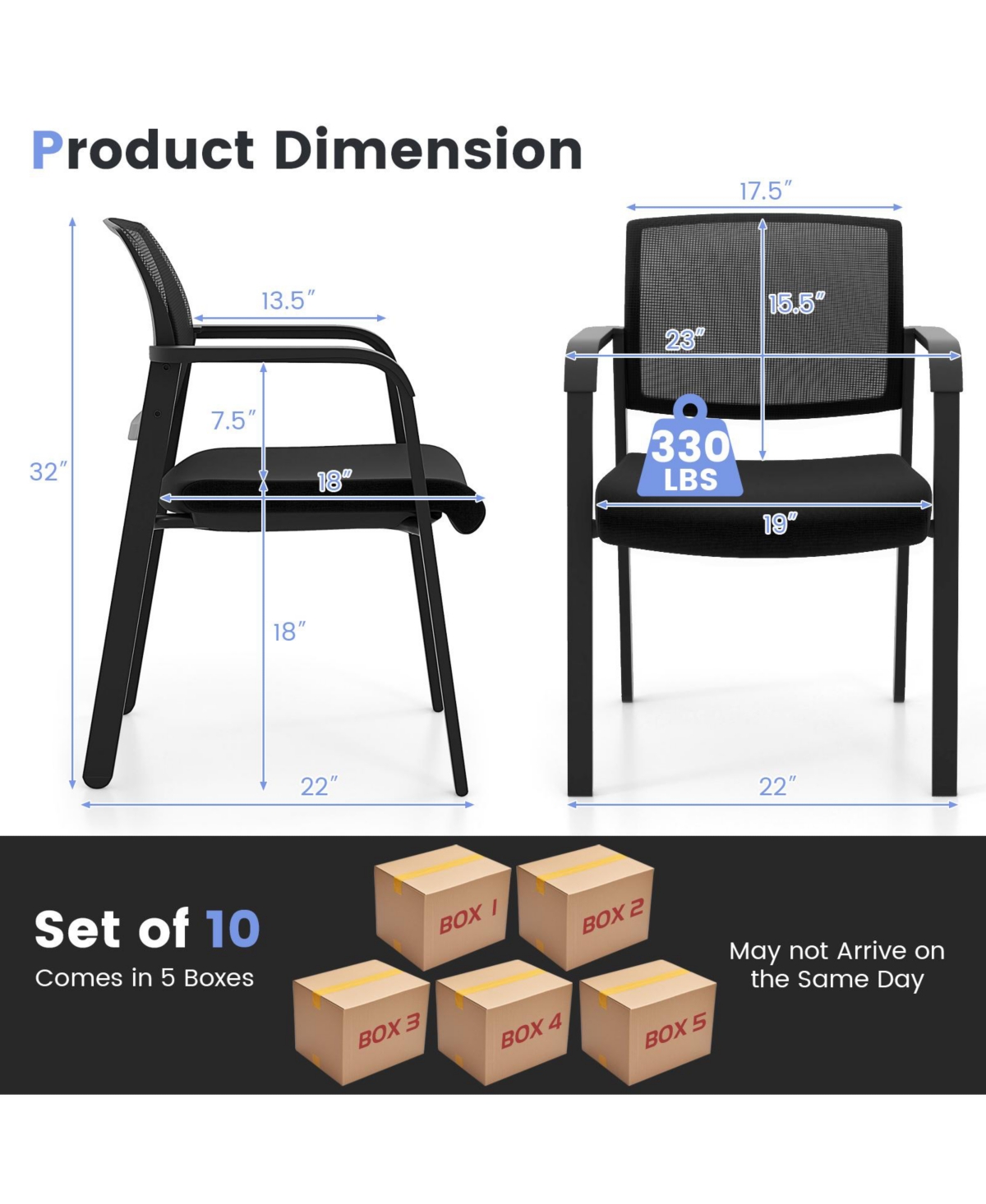 Gymax -Pack Office Conference Chair Set Mesh Guest Reception Stack Chairs with Caster Wheels