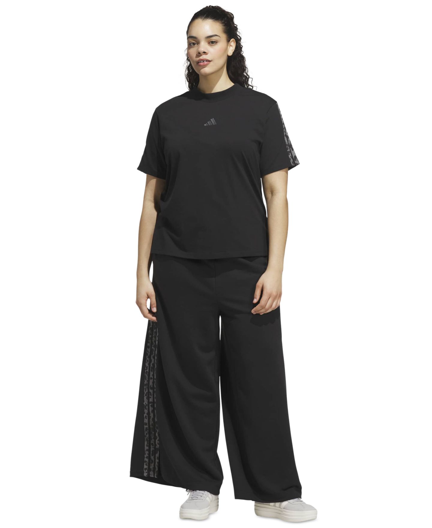 Женские брюки adidas Plus Size Animal Print French Terry, цвет: Чёрный — фото 2