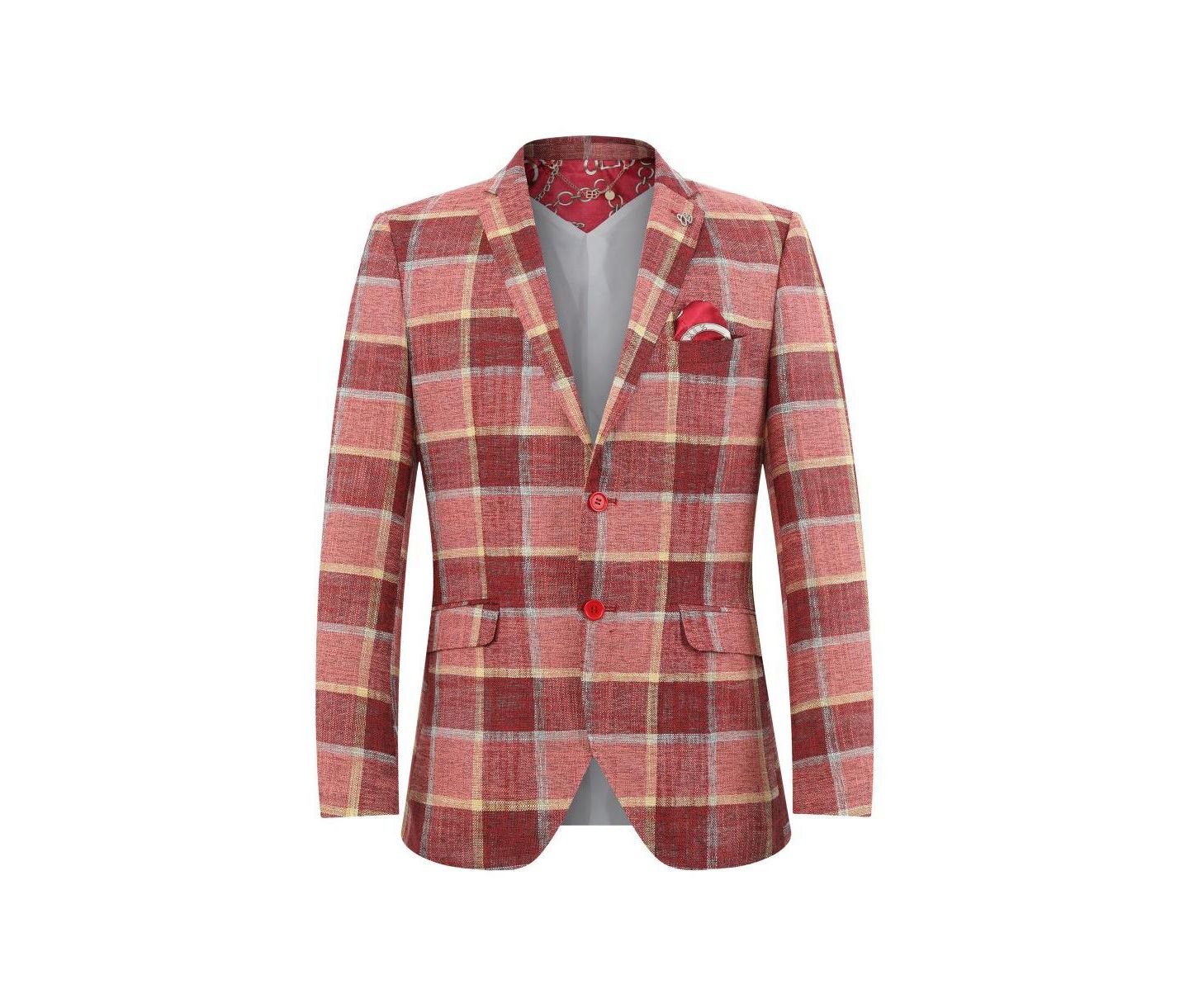 Мужская куртка Elie Balleh Slim Fit Solid Blazer Sports Coat, цвет: Красный — фото 3