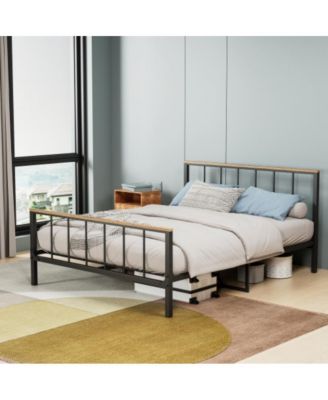 Full Size Foldable Platform Bed Frame with Headboard and Footboard, Heavy Duty Metal Slats, No Box Spring Needed