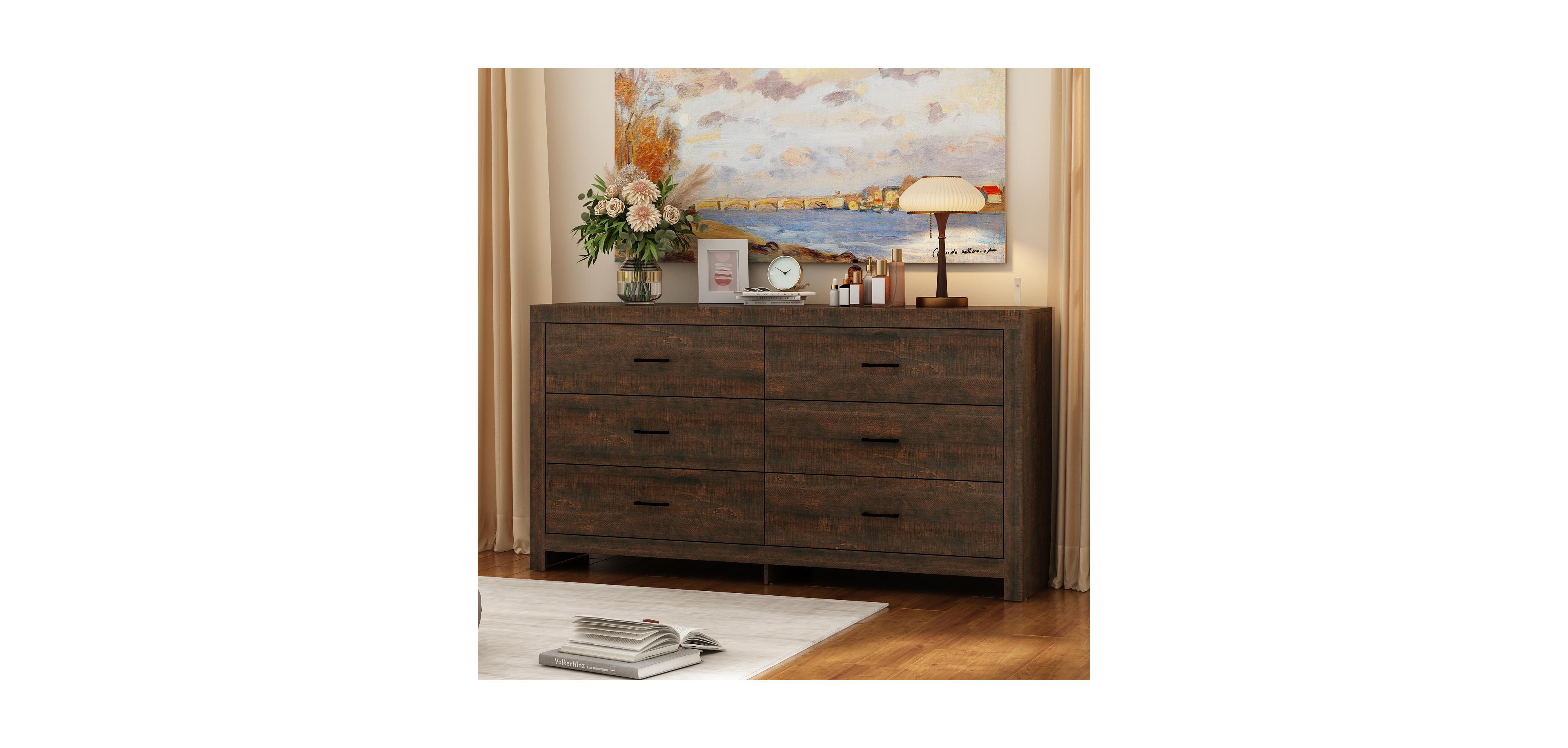 Homsee 6-Drawer Chest of Drawers - 63-Inch-Wide Storage Cabinet with Handles | Tall Dresser for Bedroom, Living Room