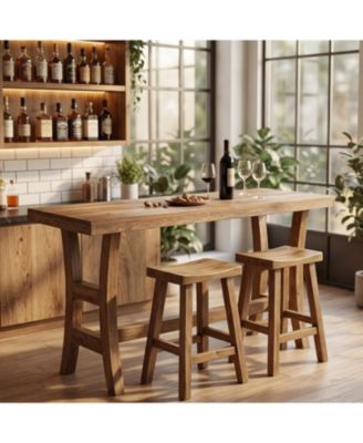 Farmhouse Solid Wood Bar Table: 63" Rectangular Counter Height Pub Table with Curved Legs and Footrest for kitchen, bistro. No chairs